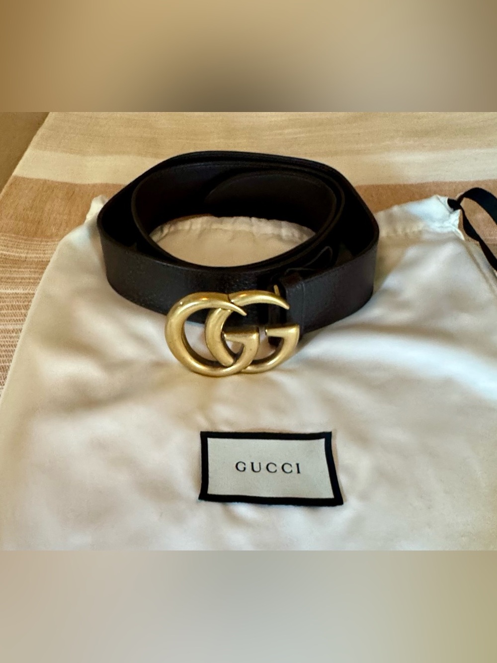 Gucci Dark Brown Men’s Leather Belt with Gold Double G Buckle